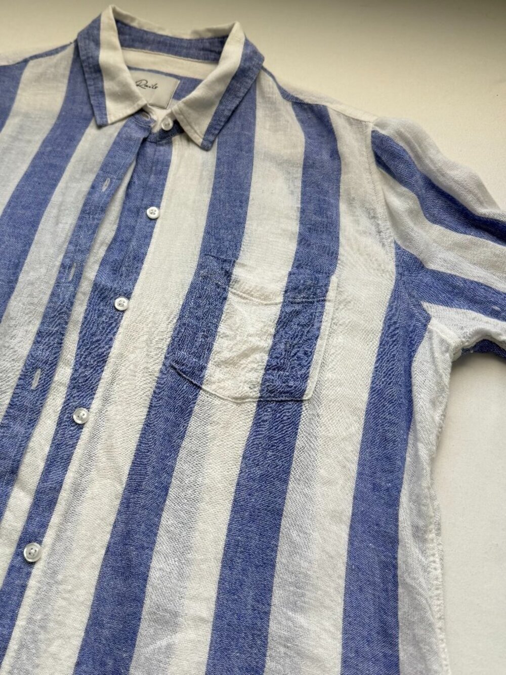 Rails Blue White Striped Button Up Shirt Linen Blend Long Sleeve Medium